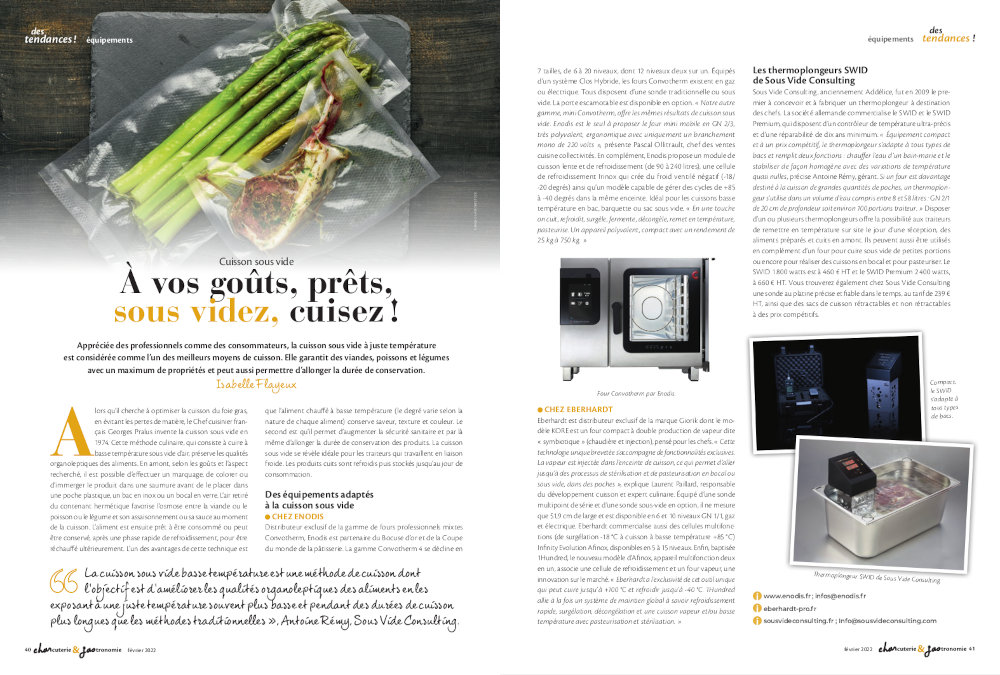 Magazine Charcuterie & Gastronomie article sur la cuisson sous vide et le thermoplongeur SWID Premium