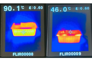 Image prise en infra rouge d'un bac gastro 1/1 avec et sans housse isolante pour cuisson sous vide et économiser de l'électricité