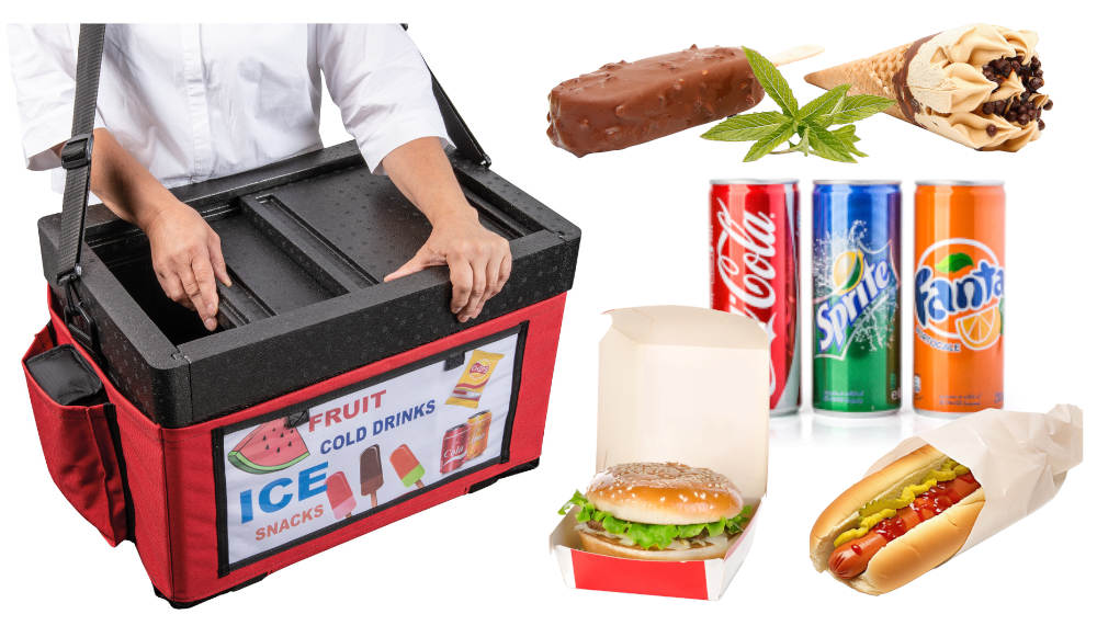 Boite isotherme pour vendeur ambulant de glace, boisson, burgers sur plage ou stade